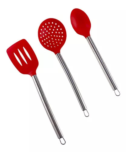 Kit C/ 5 Utensílios Cozinha Silicone Colher Espátula Concha